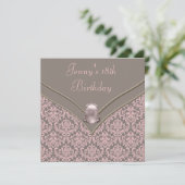 Roze Bruin Damask Meisjes 18e Verjaardagsfeest Kaart (Staand voorkant)