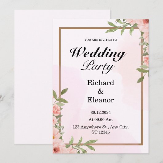 Roze & Bruin Eenvoudige Uitnodiging van de Huwelij (Voorkant / Achterkant)