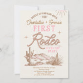 Roze Bruin Eerste Rodeo Joint Twins 1e Verjaardag Kaart (Voorkant)