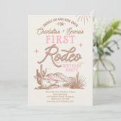 Roze Bruin Eerste Rodeo Joint Twins 1e Verjaardag Kaart (Staand voorkant)