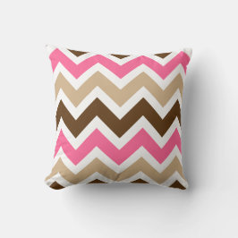 Roze, bruin en bruin Chevron patroon Kussen