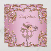 Roze Bruin en Goud Meisje Baby shower Kaart (Voorkant / Achterkant)