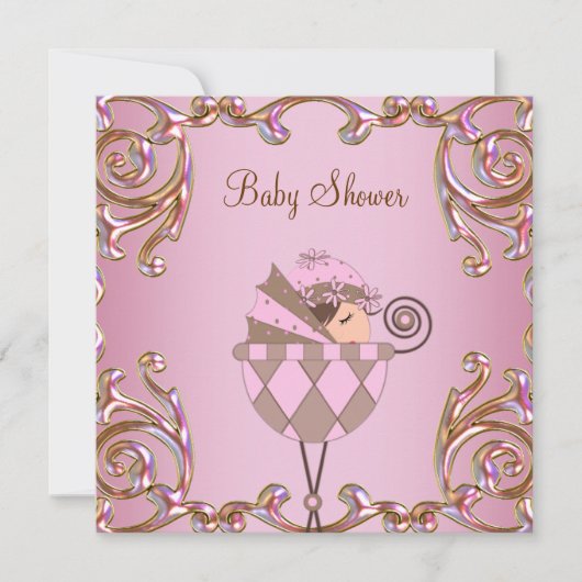 Roze Bruin en Goud Meisje Baby shower Kaart (Voorkant)