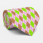 Roze bruin en groen argyle-patroon stropdas (Opgerold)