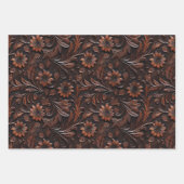 Roze Bruin Faux Leather Cowgirl Floral Inpakpapier Vel (Voorkant)