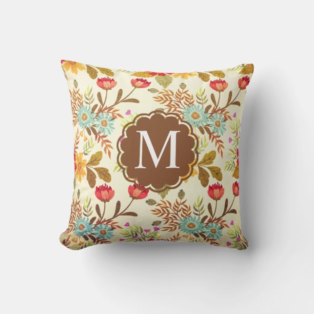  Roze bruin-Floral Monogram dun pil Kussen (Voorkant)