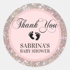 Roze, Bruin, Glitter Baby shower - Meisjes Ronde Sticker