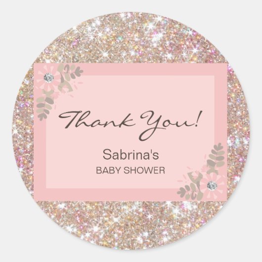 Roze, Bruin, Glitter Baby shower - Meisjes Ronde Sticker (Voorkant)