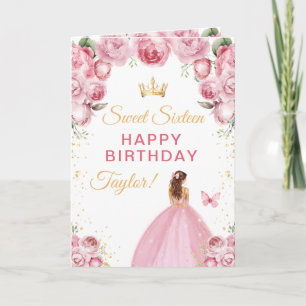 Roze Bruin Haar Meisje Sweet Sixteen Verjaardag Kaart