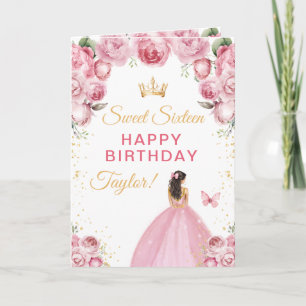 Roze Bruin Haar Meisje Sweet Sixteen Verjaardag Kaart