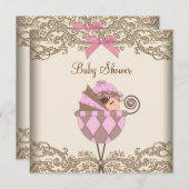 Roze Bruin Kant Meisje Baby shower Kaart (Voorkant / Achterkant)