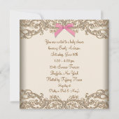 Roze Bruin Kant Meisje Baby shower Kaart (Achterkant)