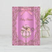 Roze Bruin Kant Meisje Baby shower Kaart (Staand voorkant)