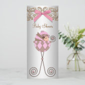 Roze Bruin Kant Meisje Baby shower Kaart (Staand voorkant)