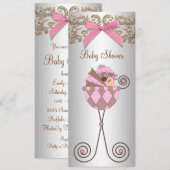Roze Bruin Kant Meisje Baby shower Kaart (Voorkant / Achterkant)