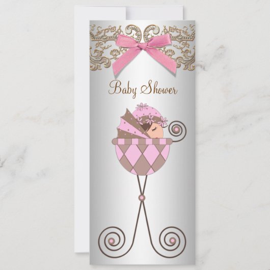 Roze Bruin Kant Meisje Baby shower Kaart (Voorkant)