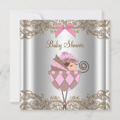 Roze Bruin Kant Meisje Baby shower Kaart (Voorkant)