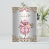 Roze Bruin Kant Meisje Baby shower RSVP (Staand voorkant)