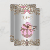 Roze Bruin Kant Meisje Baby shower RSVP (Voorkant / Achterkant)