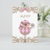 Roze Bruin Kant Meisje Baby shower RSVP (Staand voorkant)