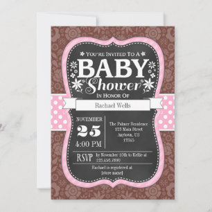 Roze bruin karton Floral Baby shower Invite Kaart
