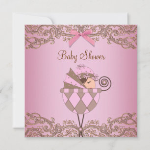 Roze bruin leace Girl Baby Shower Invitations Kaart