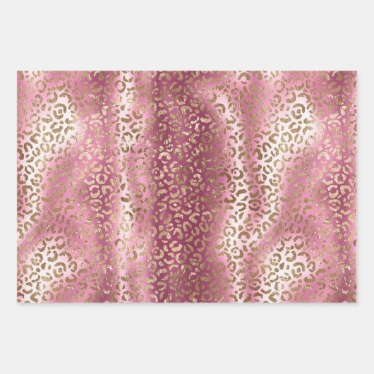 Roze Bruin Luipaard Print Glitter Dream Inpakpapier Vel (Voorkant 3)