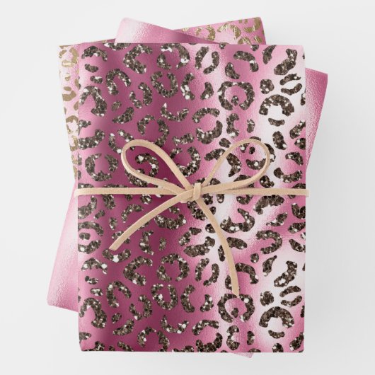Roze Bruin Luipaard Print Glitter Dream Inpakpapier Vel (In situ)