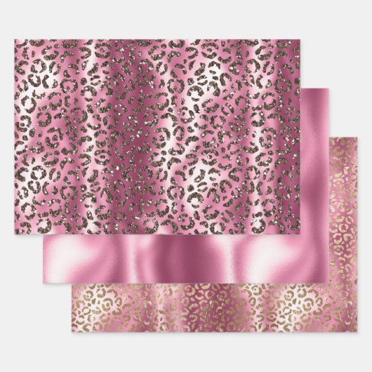 Roze Bruin Luipaard Print Glitter Dream Inpakpapier Vel (Set)