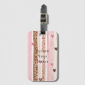 Roze Bruin Luipaard Print Harten Strepen Bagagelabel (Voorkant (verticaal))