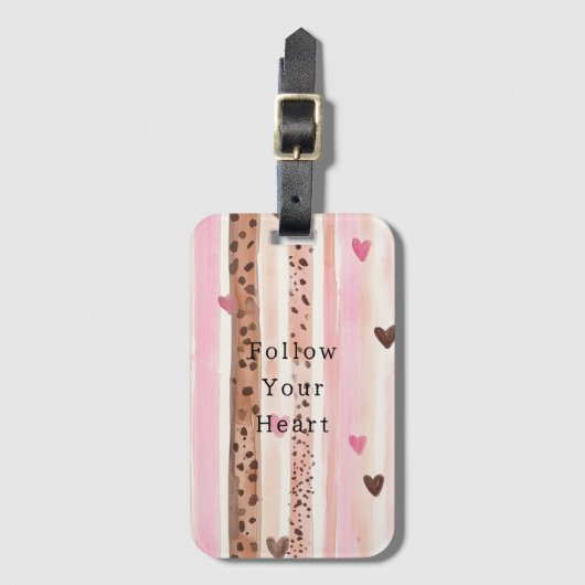 Roze Bruin Luipaard Print Harten Strepen Bagagelabel (Voorkant (verticaal))