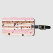 Roze Bruin Luipaard Print Harten Strepen Bagagelabel (Voorkant (horizontaal))