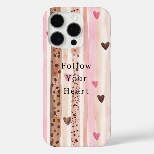 Roze Bruin Luipaard Print Harten Strepen Case-Mate iPhone Case (Achterkant)
