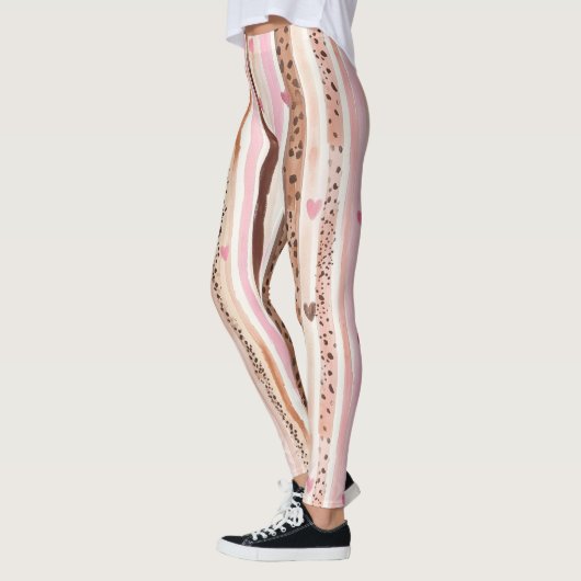 Roze Bruin Luipaard Print Harten Strepen Leggings (Links)