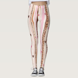 Roze Bruin Luipaard Print Harten Strepen Leggings