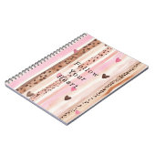 Roze Bruin Luipaard Print Harten Strepen Notitieboek (Linkerzijde)