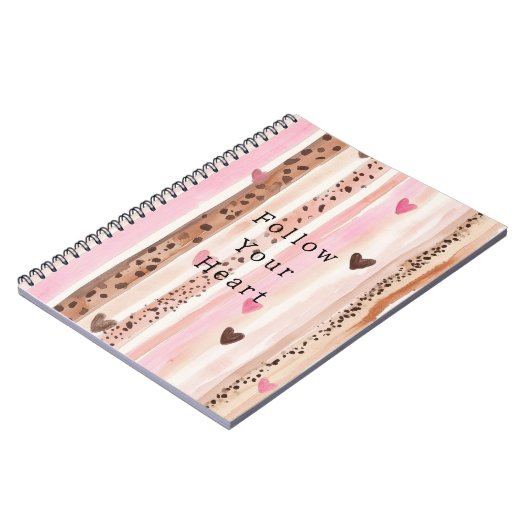 Roze Bruin Luipaard Print Harten Strepen Notitieboek (Linkerzijde)