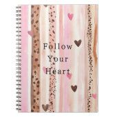 Roze Bruin Luipaard Print Harten Strepen Notitieboek (Voorkant)