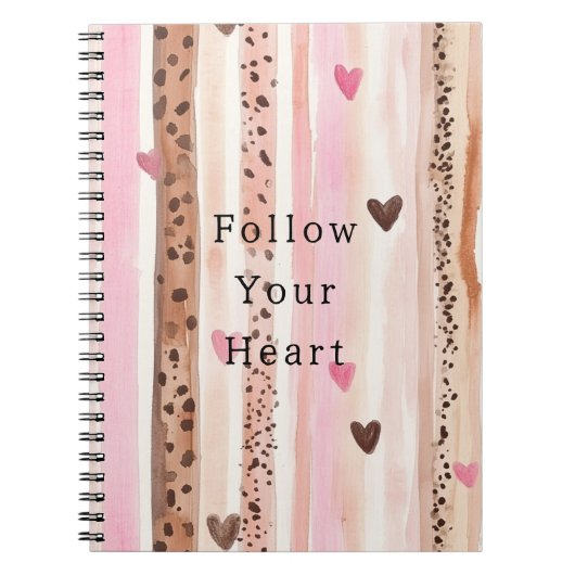 Roze Bruin Luipaard Print Harten Strepen Notitieboek (Voorkant)