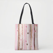 Roze Bruin Luipaard Print Harten Strepen Tote Bag (Voorkant)
