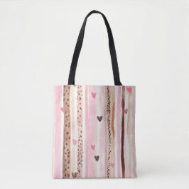 Roze Bruin Luipaard Print Harten Strepen Tote Bag