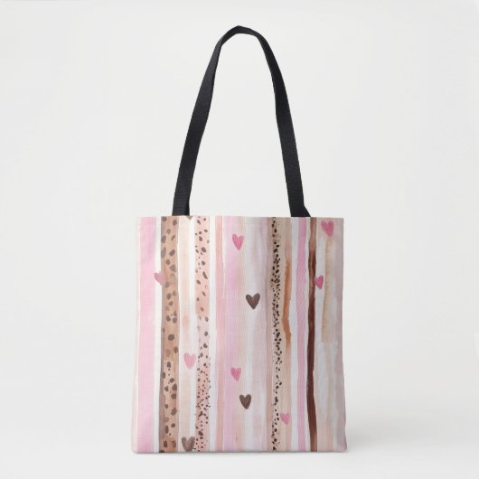 Roze Bruin Luipaard Print Harten Strepen Tote Bag (Voorkant)