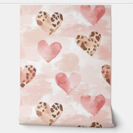 Roze Bruin Luipaard Print Hearts Behang