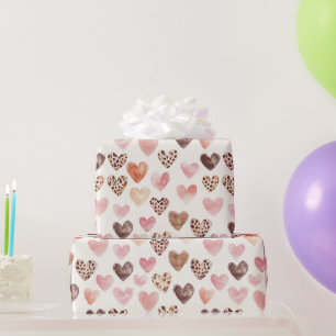 Roze Bruin Luipaard Print Hearts Cadeaupapier