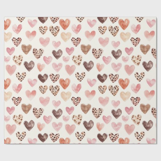 Roze Bruin Luipaard Print Hearts Cadeaupapier (Vlak)
