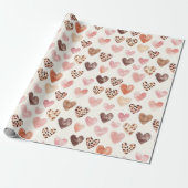 Roze Bruin Luipaard Print Hearts Cadeaupapier (Uitgerold)