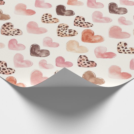 Roze Bruin Luipaard Print Hearts Cadeaupapier (Hoek)