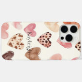 Roze Bruin Luipaard Print Hearts Case-Mate iPhone Case (Achterkant (horizontaal))