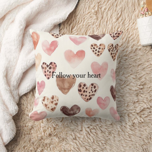 Roze Bruin Luipaard Print Hearts Kussen (Deken)