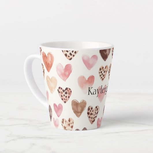 Roze Bruin Luipaard Print Hearts Latte Mok (Linkerhoek)